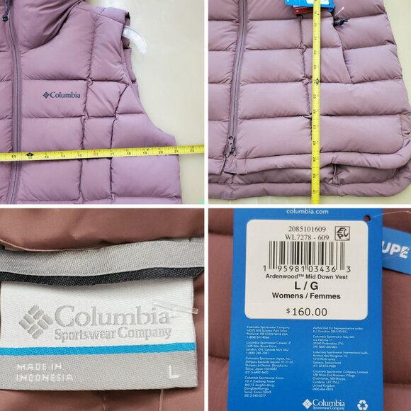 Columbia Women's Ardenwood Mid Hooded Duck Down Feather Vest in Mauve Pink L/XL - Picture 12 of 15